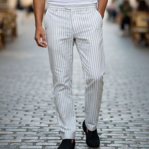 Polo Ralph Lauren Men's White and Blue Striped Dress Pants Size 40/30 - Picture 1 of 8